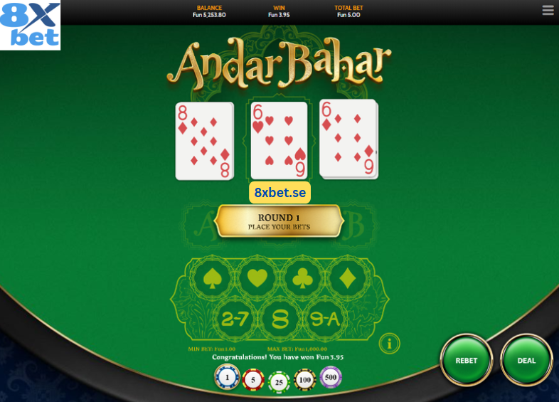 Trò chơi Andar Bahar trực tuyến 8xbet – Siêu phẩm cá cược đình đám với cơ hội thắng lớn